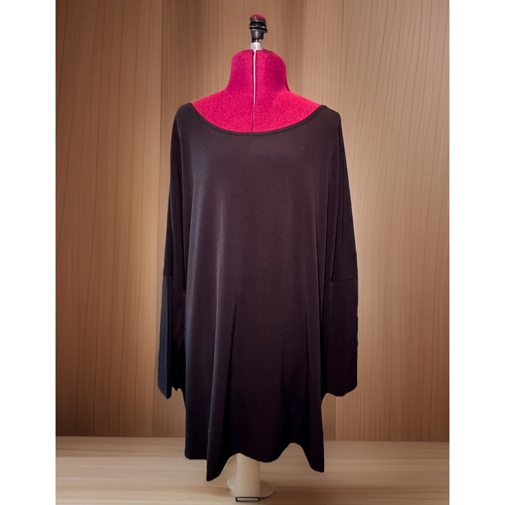Travelers By Chicos Tunic Top Women 3 XL/16 Black Slinky 3/4 Sleeves  NWOT